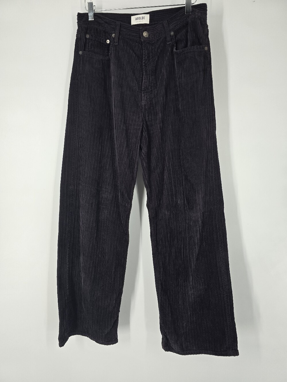 Agolde Low Slung Baggy Pants in Wig Corduroy 100% Cotton Black Size 27